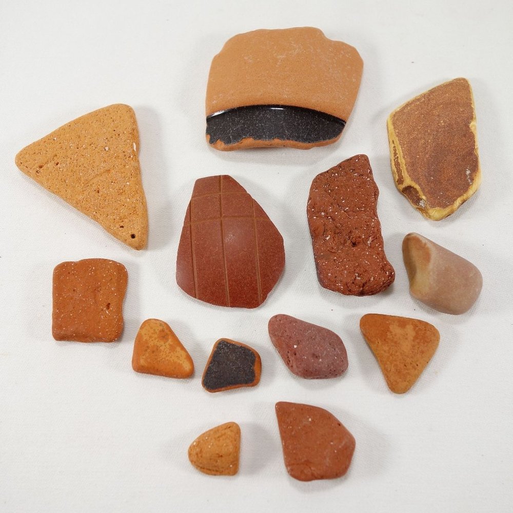 Genuine Beach Surf Tumbled Pieces of Terra Cotta Crafting Assorted Lot of 13